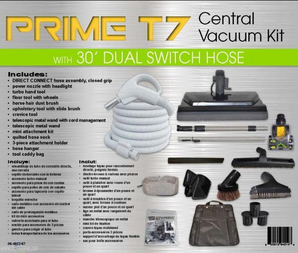 CENTRAL VAC KIT-TITAN T7,PRIME,30FT D/C HOSE TITAN DELUXE POWER NOZZLE,PREMIUM TOOLS