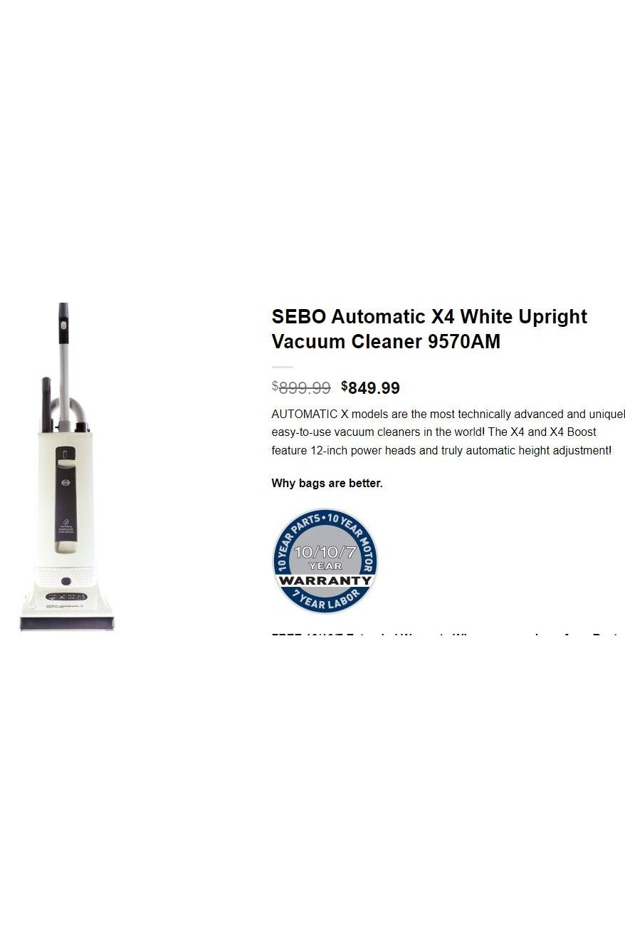 SEBO Automatic X4 White Upright Vacuum Cleaner 9570AM