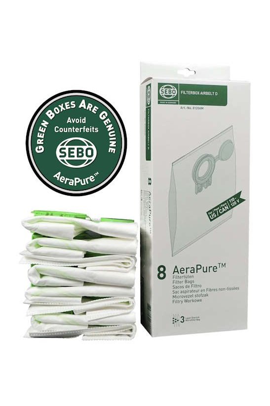 SEBO Airbelt D Ultra 3-Ply AeraPure Filter Bags - 8 Pack 8120AM