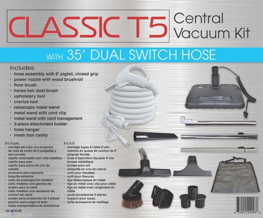 CENTRAL VAC KIT-TITAN T5,CLASSIC,35FT HOSE W/PIG