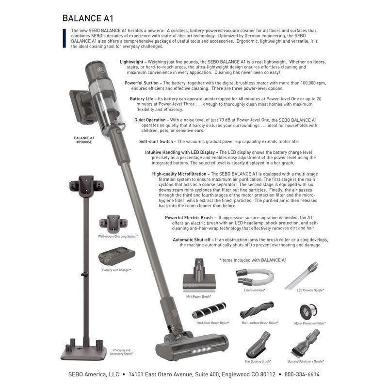 SEBO Balance A1 Cordless Stick Vacuum